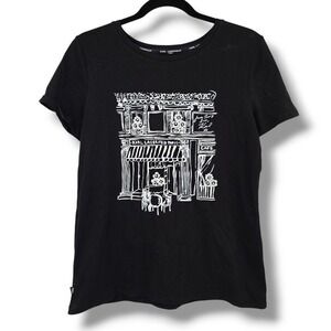 Karl Lagerfeld 3D Flower‎ Paris Graphic Tee Cafe Print Short Sleeve Black S